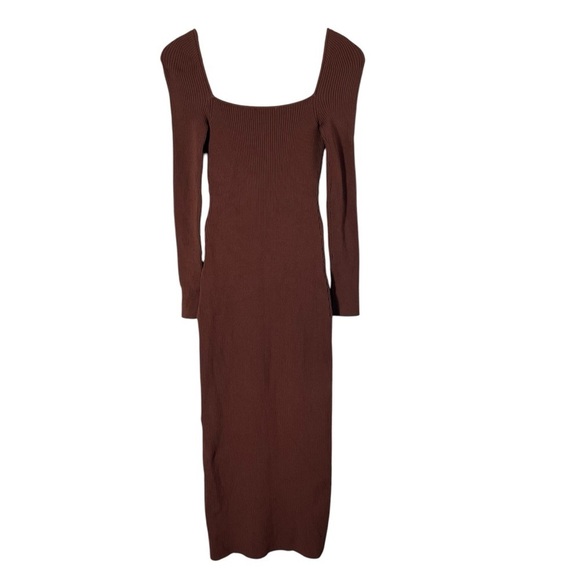 SELF-PORTRAIT Rib Knit Lace Insert Long Sleeve Midi Bodycon Fitted Dress - Picture 4 of 10